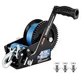 AC-DK 3500lbs Heavy Duty Boat Trailer Winch with 32FT Strap，2-Way Ratchet 4:1/8:1 Gear Trailer Winch，Portable Hand Crank Winch for Boat, Truck, Trailer, RV, ATV, Jet Ski