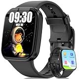 Smart Watch for Kids No APP/Phone Needed, HD Touch Screen Fitness Tracker with Heart Rate, Sleep Monitor, IP68 Waterproof Smartwatches with Pedometer, Alarm Clock, Gifts for Kids Ages 4-12 (Black)