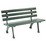 Global Industrial 4'L Outdoor Park Bench with Backrest, Recylced Plastic Slats, Wrought Iron Frame, 1100 lbs Capacity, Green, Surface Mount, Easy Assembly