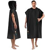 SUN CUBE Surf Poncho Changing Robe with Hood, Quick Dry Microfiber Wetsuit Changing Towel for Surfing Beach Swim Outdoor Sports Men, Absorbent Wearable Towel Cover Up with Pocket, Black