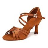 Uonpie Ballroom Latin Dance Shoes for Women Open Toe Salsa Tango Professional Dance Shoes 3 Inch,Brown,8US