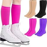 Handepo 4 Pairs Figure Skating Socks High Tights Skate Sock Ice Nylon Skating Socks for Ice Skates Dance(Black, Purple, Nude, Rose)