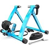 Sportneer Bike Trainer - Magnetic Stationary Bike Stand for 26-28" & 700C Wheels - Adjustable 6 Level Resistance Indoor Bike Trainer Stand with Quick Release Lever & Front Wheel Riser Block - Blue