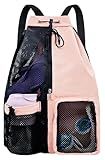 lifwimner Mesh Beach Backpack with Wet Pocket Drawstring Pool Bag Waterproof Swimming Bag Gym Backpack for Men & Women(Pink)