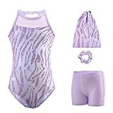 Tstiti Girls Gymnastics Leotards Outfit with Shorts & Scrunchie Sleeveless Mesh Dance Leotard Clothes for Practice