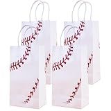 16 Pcs Baseball Gift Bags with Handles Baseball Party Favor Bags Baseball Party Candy Bags for Kids Sports Theme Birthday Party Baseball Birthday Party Favors Supplies Sports Party Decoration, white