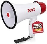 Pyle 20W Megaphone Bullhorn - 5.4'' x 8.6'' Portable Megaphone, Projection Range 1000 Sq. Yards, Voice Talking & Siren Alert, Shoulder Strap, Battery Operated, (White)