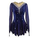 LIUHUO Girls' Ice Figure Skating Dress Stretch Mesh Diamond Hook Sleeves Four Colors Blue