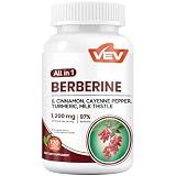 VEV Berberine Supplement with Ceylon Cinnamon, Cayenne Pepper, Turmeric, Milk Thistle – 120 Capsules