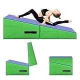 Gymnastics Mat Incline Tumbling Mats—Indoor/Outdoor Folding Cheese Wedge Mat with Non-Slip Surface & Handles for Kids Girls Home Training Exercise(Blue)