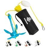 Dreizack Kayak Anchor Kit, 3.5 lb Folding Grapnel Boat Anchor Trolley Accessories with 40ft Rope and PVC Buoy for Fishing Kayaks SUP Paddle Boards Canoes Jet Ski PWC Inflatable Small Boats, Blue