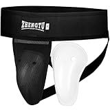 ZHENGTU Groin Protector Cup Kickboxing Boxing Muaythai MMA Groin Guard, Jockstrap Karate Training, BJJ Protection, Soccer, Basketball Removable TPE Cup with Silicone Cushioning (Black, M)