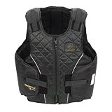 Ovation Adults' ComfortFlex Body Protector | Durable Comfortable Adjustable Safety Reflective Piping Equestrian Riding Vest, Black, Small