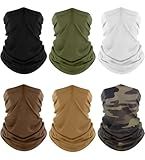 Fuinloth Neck Gaiter, 6 Pack Face Mask Bandana Fishing Cooling Sun Protection Scarf for Men Women Black+Green+Camo+Sand+Brown+White