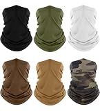 Fuinloth Neck Gaiter, 6 Pack Face Mask Bandana Fishing Cooling Sun Protection Scarf for Men Women Black+Green+Camo+Sand+Brown+White