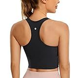 CRZ YOGA Butterluxe Racerback Crop Tank Tops for Women - Padded Y-Back Longline Sports Bras Scoop Neck Workout Yoga Black Medium