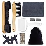 Krbnk Pool Table Brush & Cleaner Kit - 9-Piece Billiards Pool Accessories Set for Felt, with 2 Wooden Brush, Cue Cleaning Cloth, Ferrule Polish Cloth & Sticky Lint Roller and Storage Bag
