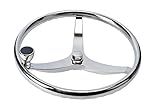 Amarine Made Stainless Steel Boat Steering Wheel 3 Spoke 13-1/2 Inch Dia, Marine Steering Wheel for Seastar and Verado, Stainless Steering Wheel with 5/8 Inch-18 Nut and Turning Knob