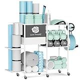 Yoga Mat Storage Rack，Home Gym Storage Rack Gym Workout Equipment Storage Organizeron Wheels for Yoga Mat,Yoga Block,Foam Roller,Resistance Band,Dumbbell,Kettlebell and Other Workout Accessories (Beige)