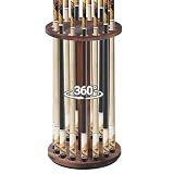 Lnmuzm 360° Rotating Natural Wood Pool Stick Holder, Floor Stand Pool Cue Rack Holds 15 Sticks, Storage Organizer for Billiard Room, Easy to Install, Round Base, Great Billiard Gifts for Men