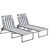 Outsunny Folding Chaise Lounge Chair Outdoor Set of 2 Mesh Seat Blue/White