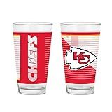 Rico Industries NFL Football Kansas City Chiefs 16 oz Pint Glasses with Digitally Printed Logo, Practical Set of 2 Classic Drinking Glasses, Dishwasher Safe