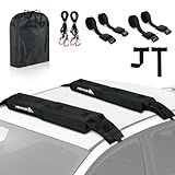 Abahub Car Soft Roof Rack Pads for Kayak,Canon,Surfboard,SUP Include 2 Tie Down Rope, 2 Quick Loop Strap, 2 Heavy Duty Tie Down Straps and a Storage Bag(Black)