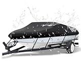 NEVERLAND Trailerable Boat Cover Waterproof Heavy Duty Marine Grade Polyester Canvas Fits V Shape/V-Hull and Tri-Hull Runabouts, Pro-STYL, Bass Boats (Boat Length 17-19ft, Beam Width up to 102",Black)