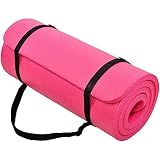 BalanceFrom GoCloud 71x24 Inches Extra Thick Yoga Mat 1-Inch High-Density Foam – Roll-Up Exercise Pad with Double-Sided Non-Slip Surface and Carrying Strap for Pilates and Home Workouts