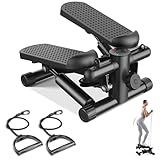 Sweetcrispy Mini Stair Steppers with Resistance Bands for Exercise at Home, Portable Exercise Twist Stepper Machine for Full Body Workout, 300LBS Capacity, Black