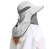 Outdoor Sun Hat Detachable Neck Face Flap UPF 50+UV Protection Visor Fishing Hats with Neck Flap for Men & Women Light Grey