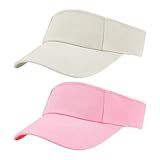 Dxhycc 2 Pack Kids Sun Visor Hats for Girls Boys, Adjustable Cotton Summer Tennis Golf Visor Hat Sports Sun Caps Pink, Beige