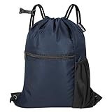 HOLYLUCK Men & Women Outdoor Sport Gym Sack Waterproof Drawstring Backpack Bag -navy blue