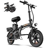 URLIFE Folding Electric Bike for Adults, 14" Portable Commuter ebikes, 20-40 Mile Long Range, 500W Peak Motor, 20MPH, Removable 48V Battery, UL 2849 Mini Bikes for Teens (Black)