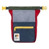 Oso Supply Co - Retro Corduroy Bouldering Bucket, Large Size Freestanding Chalk Bag for Rock Climbing, Magnetic Roll Down Closure, Dual Brush Loops, Zippered Pockets and Pouch (Navy and Crimson Red)