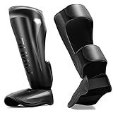 FIVING MMA Martial Arts Shin Guards – Padded, Adjustable Muay Thai Leg Guards with Instep Protection for Kickboxing/MMA Training and Sparring – Durable, Professional MMA Equipment (Black, Large)