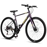 AVASTA 700C Road Adult Step-Over Hybrid Bike Bicycle for Men Woman Male Female, Lightweight Aluminum Alloy Frame with 21-Speed Gearing for City Commuting,Dual Disc Brakes, 17 inch Frame, Purple