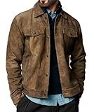 Premium Vintage Trucker Suede Leather Jacket Men Genuine Lambskin Men Leather Jackets Shirt Collar Jackets For Mens (US, Alpha, XX-Large, Regular, Regular, Khaki Suede Leather)