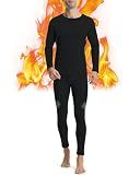 Runhit Thermal Underwear for Men Base Layer Long Underwear Cold Weather Fleece Lined Mens Long John Winter Pants and Shirts Thermal Set XL Black