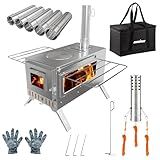 Hot Tent Stove, unho Wood Burning Stove, Portable Wood Stove with 6 Stainless Chimney Pipes for Outdoor Heating & Cooking, Ice Fishing, Hunting,Winter Warmth