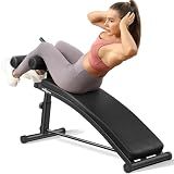 BODY RHYTHM Sit Up Bench with 3 Adjustable Heights and Reverse Crunch Handle, Curved Ab Workout Bench for Home Gym, Adjustable Weight Bench for Core Workouts and Decline Bench Press, Suitable for Individuals Up to 5.9ft Tall. (Black)