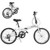 Outroad 20 Inch Folding Bike, 7-Speed Lightweight Foldable Bicycle for City Commuting, V Brake Adjustable Stem Folding Bikes for Adults/Men/Women, White