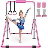 Sportsroyals Gymnastics Bar for Kids,Adjustable Height Gymnastic Horizontal Bars,Folding Gymnastic Junior Training Kip Bar for Home, Pink (Pink)