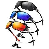 Foliful Polarized Sports Wrap Around Sunglasses Men Fishing Running Golf | Mens Womens Sunglasses Pack UV Protection for Cycling Hiking Baseball