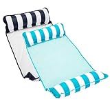 Aqua 4-in-1 Monterey Hammock Pool Float & Water Hammock, Multi-Purpose, Inflatable Pool Floats for Adults, Patented Thick, Non-Stick PVC Material, One Light Blue & One Navy/White Stripe, 2-Pack