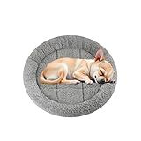 Enjoying Plush Cat Bed Mat, 15.75" Round, Self Warming Dog Bed with Pillow, Puppy Kitty Relying/Curling Sleep Cushion, Warm Bed for Small to Medium Dogs Cats Rabbits, Antiskid Bottom, Medium