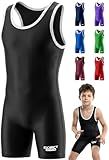 Exxact Sports Plain Youth Wrestling Singlet For Boys, Premium Powerlifting Singlet, Kids Wrestling Singlets For Training - (Black, YM)