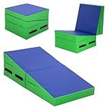 Gymnastics Mat Yoga Mat Folding Slanted Cheese Wedge Mat with Waterproof Removable Leather and Carrying Handle, Easy to Clean 48'' x 24'' Tumbling Mat for Exercise, Yoga, Kids Home Gym Fitness