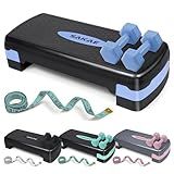 Aerobic Stepper Set with Dumbbells & Measuring Tape, Adjustable Height 2 Level Risers Workout Exercise Step Platform, Blue Black, the Ultimate Gift for a Joyful Holiday and Merry Christmas