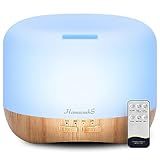 Homeweeks 300ml Essential Oil Diffuser, Quiet Aromatherapy Mist Diffusers for Essential Oils, Wood Grain, Ultrasonic, Remote Control, Timer, 7 Colors Light for Bedroom (300ml)